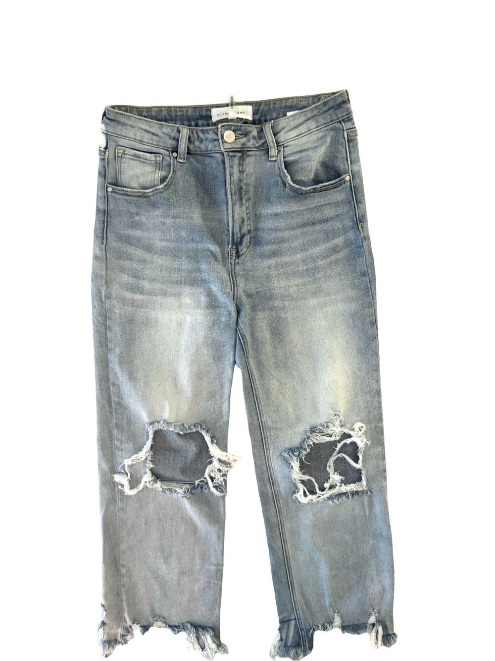 Risen Jeans Women's 11/30 High Rise Straight Crop Distressed Ripped Raw Hem